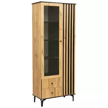 Шкаф комбинированный «Либерти» 51.02, стекло, опора металл, стекло, цвет дуб вотан/чёрный