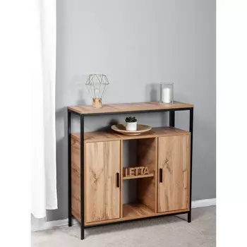 Шкаф-комод Frame, 900300910 мм, 2-х дверный, ЛДСП, цвет дуб вотан / чёрный металл