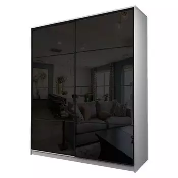 Шкаф-купе Max-МШ-23-6-22/2-22, 22006002300 мм, цвет белый шагрень / стекло чёрное