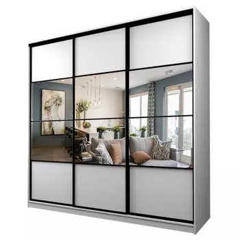 Шкаф-купе Max-МШ-23-6-27/2-777, 26666002300 мм, зеркало, цвет белый шагрень