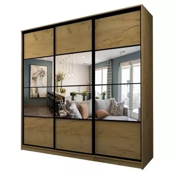 Шкаф-купе Max-МШ-23-6-27/2-777, 26666002300 мм, зеркало, цвет дуб крафт золотой