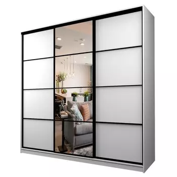 Шкаф-купе Max-МШ-23-6-27/2-151, 26666002300 мм, зеркало, цвет белый шагрень