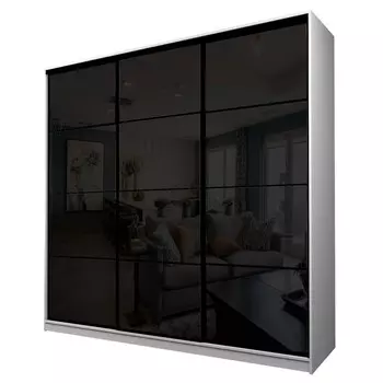 Шкаф-купе Max-МШ-23-6-27/2-222, 26666002300 мм, цвет белый шагрень / стекло чёрное