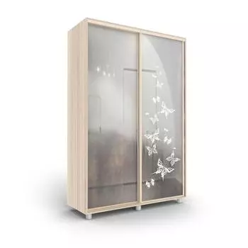 Шкаф-купе Дивный зеркало Бабочки Ясень шимо светлый/Белый/Венге светлый 1600х600х2300