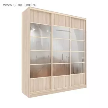 Шкаф-купе Добротный 3 зеркала+ЛДСП Ясень Шимо Светлый