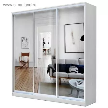 Шкаф-купе Хит-22-18-555, 18006202200 мм, зеркало, цвет белый шагрень