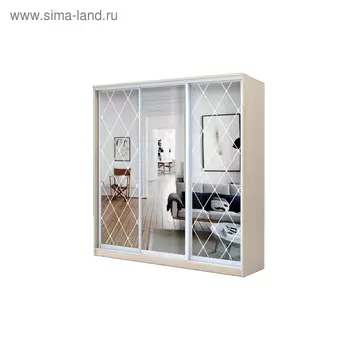 Шкаф-купе Хит-22-18-656, 18006202200 мм, цвет дуб молочный, ромб большой на зеркале