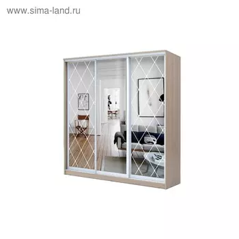 Шкаф-купе Хит-22-18-656, 18006202200 мм, ясень шимо светлый, ромб большой на зеркале