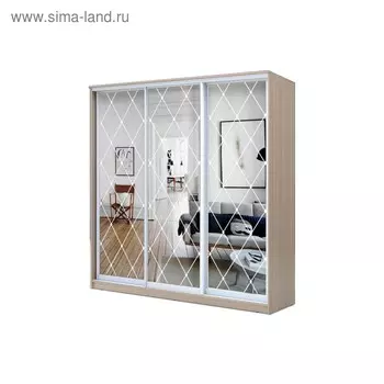 Шкаф-купе Хит-22-18-666, 18006202200 мм, ясень шимо светлый, ромб большой на зеркале