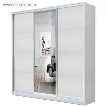 Шкаф-купе Хит-22-20/2-151, 20006202200 мм, ЛДСП/зеркало, цвет белый шагрень