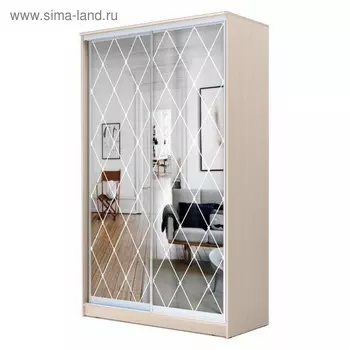 Шкаф-купе Хит-23-15-66, 15006202300 мм, цвет дуб молочный, ромб большой на зеркале