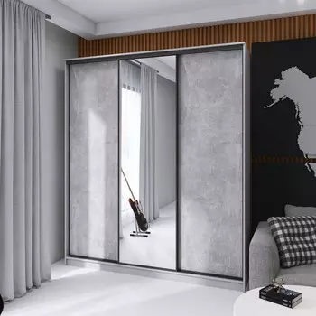 Шкаф-купе «Лофт», 18006202300 мм, ЛДСП/зеркало, цвет серый шагрень / метрополитен грей