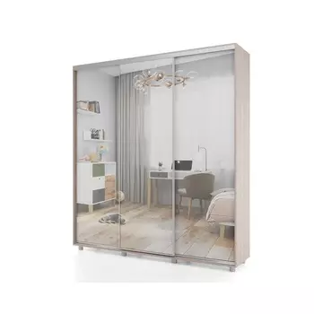 Шкаф-купе PRIME, 3 двери, 3 зеркала, 23706042300 мм, цвет ясень цвет шимо светлый