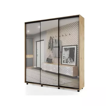 Шкаф-купе PRIME, 3 двери, 3 зеркала, 23706042300 мм, цвет дуб вотан