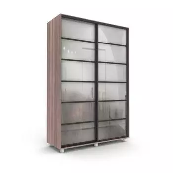 Шкаф-купе Стильный зеркало Ясень шимо тёмный/Белый/Венге тёмный 1400х600х2300