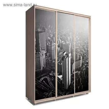 Шкаф-купе Яркий-222, 2370х600х2300, Ясень шимо светлый/Мегаполис 3