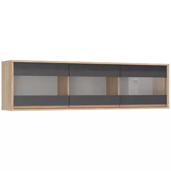 Шкаф навесной «Берта» 48.05, 1706×304×460 мм, стекло, цвет дуб сонома/белый/диамант серый