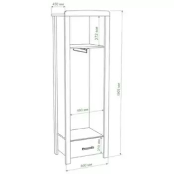 Шкаф одностворчатый, 600 450 1910 мм, цвет нельсон / белый