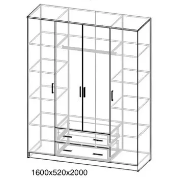 Шкаф с 4-х дверный с 2-мя ящиками, 16005202000 мм, цвет пайн бетон светлый