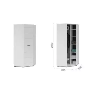 Шкаф угловой «Йорк», 890 890 2050 мм, цвет белый / белый глянец