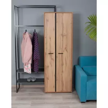 Шкаф в прихожую, 12903742000 мм, цвет ЛДСП дуб вотан / чёрный металл