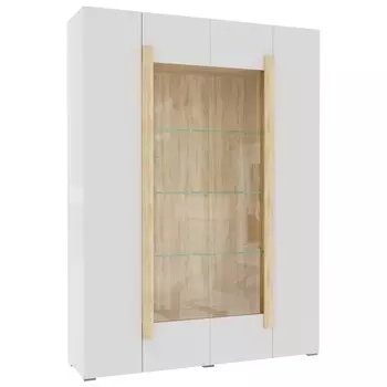 Шкаф-витрина «Куба 1715.М4», 1464 × 395 × 1995 мм, 4 двери, дуб сонома / белый матовый