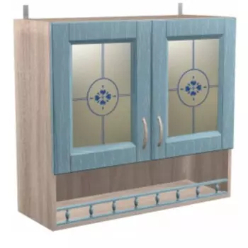 Шкаф-витрина навесной с полкой Кантри 800х300х720 Дуб молочный/Голубой