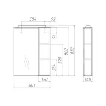 Шкаф-зеркало 3D 60 Эл. правый Домино