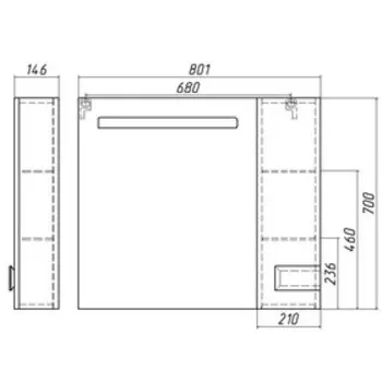 Шкаф-зеркало Best 80 с подсветкой, Дуб Бардолино