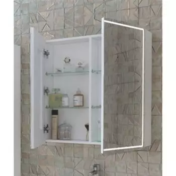 Шкаф-Зеркало Geometry 800 (Белый) LED подсветка 20 х 80 х 80 см
