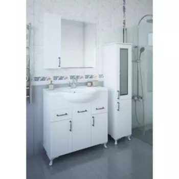 Шкаф-зеркало Глория 85 левый, белый матовый