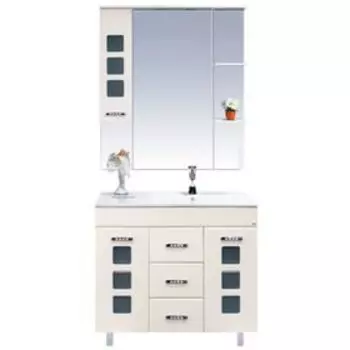 Шкаф-зеркало Misty "Квадро 90", левый, с подсветкой, бежевый