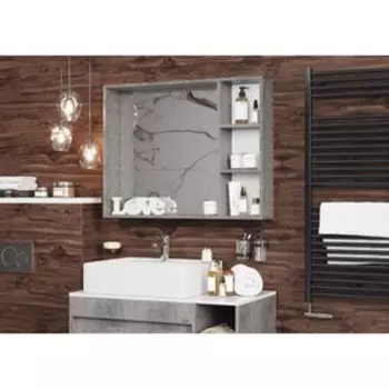 Шкаф-зеркало "НЕЙТ" бетон чикаго 90.00 Универсальный 14,5 х 90 х 70 см