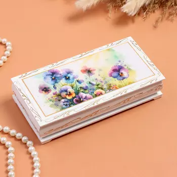 Шкатулка «Анютины глазки акварель», белая, 8,517 см, лаковая миниатюра