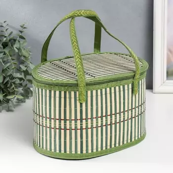 Шкатулка бамбук "Нежно-зелёная" с ручками, молния 16х18х25 см