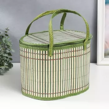 Шкатулка бамбук "Нежно-зелёная" с ручками, молния 21х20х30 см