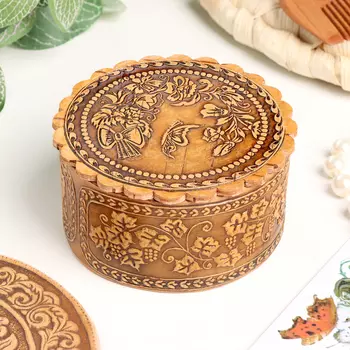 Шкатулка для украшений «Букет с бабочкой», 7035 мм, береста