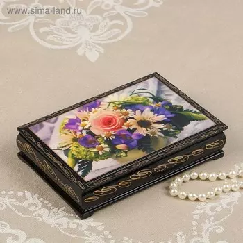 Шкатулка «Букетик», 11×16 см, лаковая миниатюра