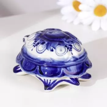 Шкатулка "Черепашка", гжель, фарфор, 5х11 см