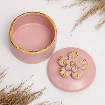 Шкатулка "Цветок" розовый с позолотой, 7х8см