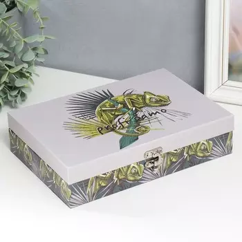 Шкатулка дерево "Игуана" кожзам 5,5х24х17 см