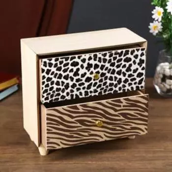 Шкатулка дерево комод 2 ящика "Леопард и зебра" 22х11х23 см