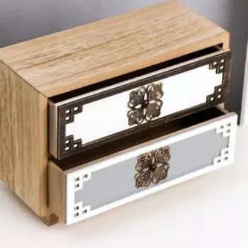 Шкатулка дерево комод 2 ящика "Узор и уголки" 17,5х24х10 см
