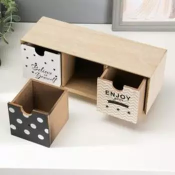 Шкатулка дерево комод 3 ящика "Белый горох" 12,5х10х29,5 см