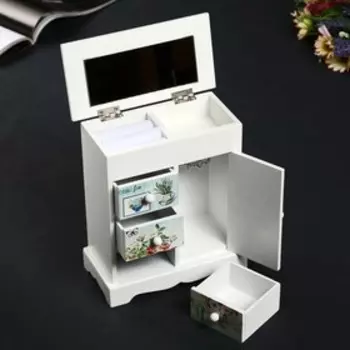 Шкатулка дерево комод 3 ящика+дверка "Букет в античной вазе" 19х16х8 см