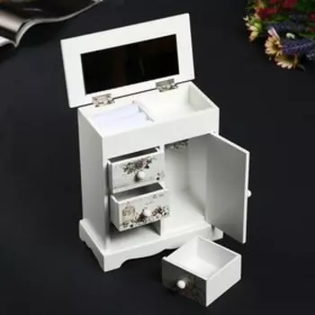 Шкатулка дерево комод 3 ящика+дверка "Романтичный букет" 19х16х8 см