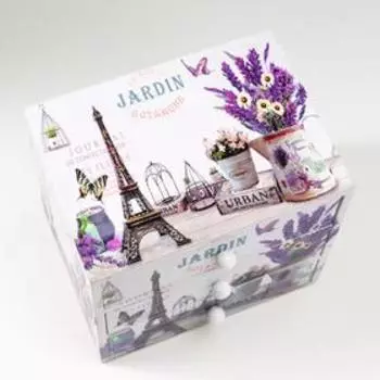 Шкатулка дерево комод 3 ящика "Лаванда и Эйфелева башня" 14,8х15,6х11,6 см