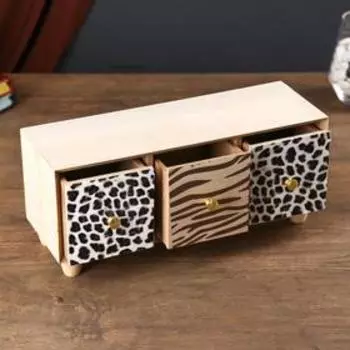 Шкатулка дерево комод 3 ящика "Леопард и зебра" 12,5х11х29,5 см