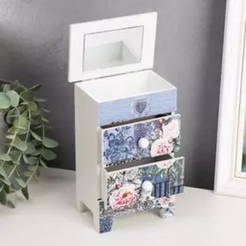 Шкатулка дерево комод 3 ящика "Пэчворк и розовые пионы" 18,5х11,5х7,5 см