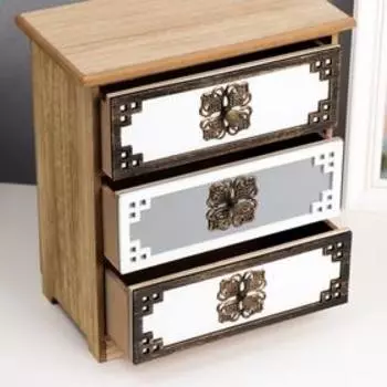 Шкатулка дерево комод 3 ящика "Узор и уголки" 26,5х24х13 см